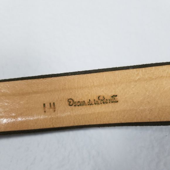 Oscar De La Renta Vintage 70s/80s Olive Suede Plastic Buckle Disco Belt Size 14 - Picture 11 of 13